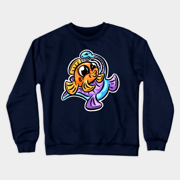 Tickling Fish and Plesiosaur Friends Cartoon Crewneck Sweatshirt by Squeeb Creative